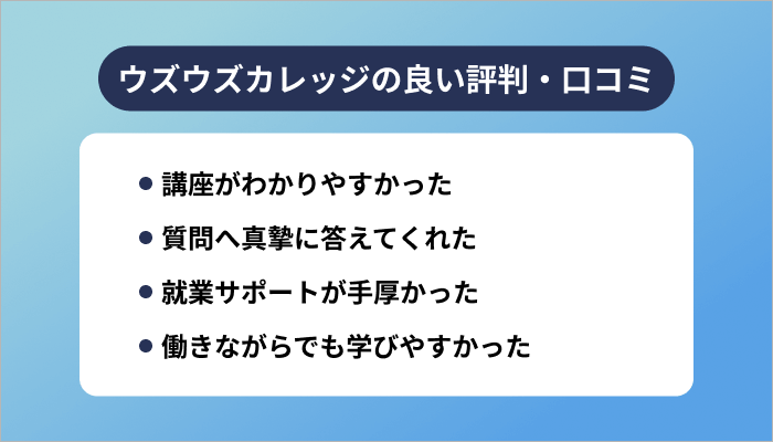 ウズウズカレッジの良い評判・口コミ