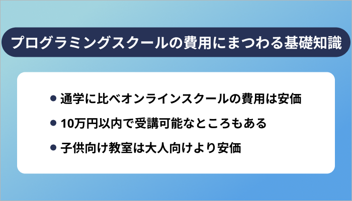プログラミングスクールの費用にまつわる基礎知識
