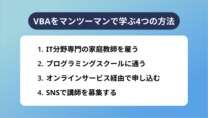 VBAをマンツーマンで学ぶ4つの方法