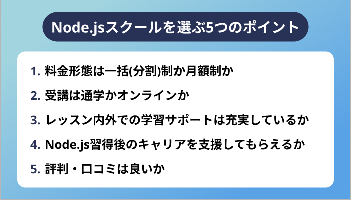 Node.jsスクールを選ぶ5つのポイント