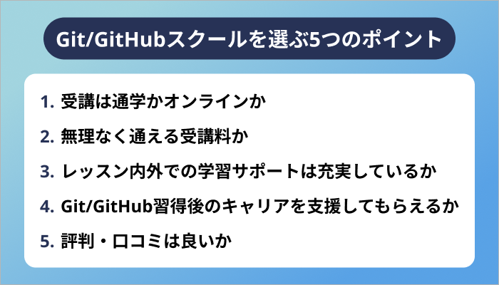 Git/GitHubスクールを選ぶ5つのポイント