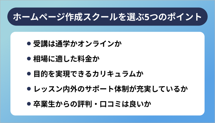 ホームページ作成スクールを選ぶ5つのポイント