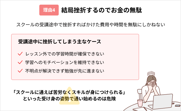 プログラミングスクールは「やめとけ」「無駄」と言われる理由：結局挫折するのでお金の無駄