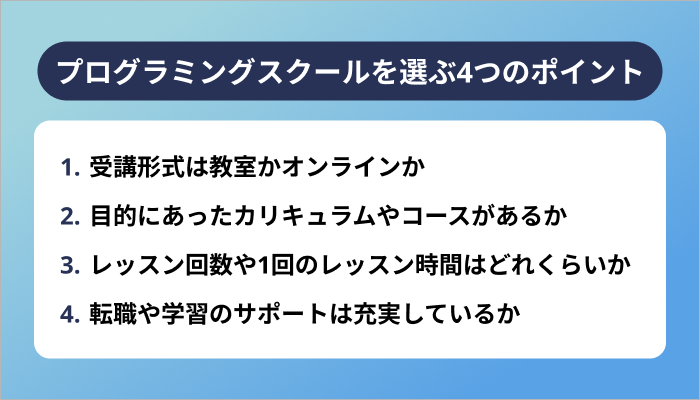 プログラミングスクールを選ぶ4つのポイント