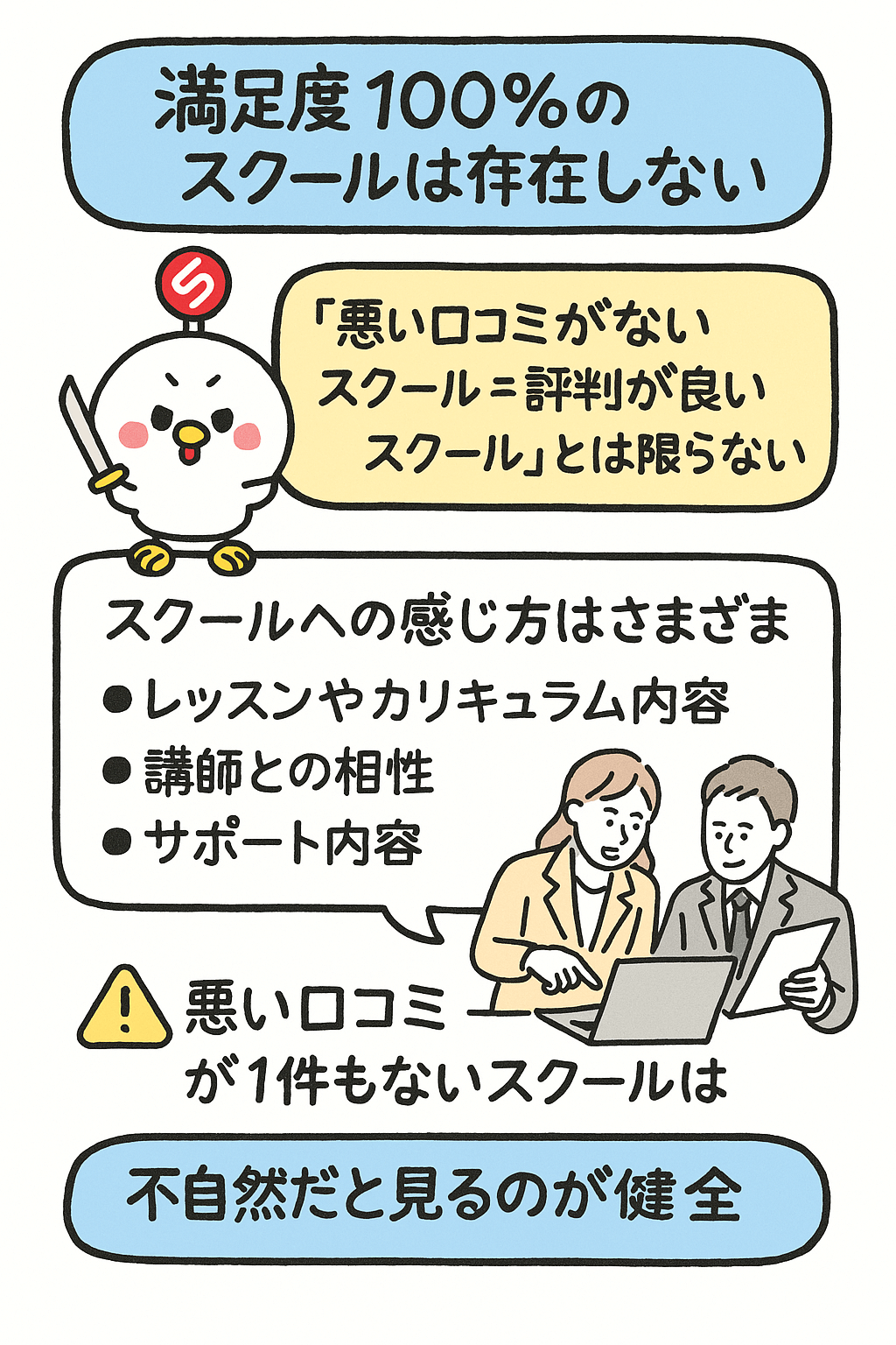 満足度100%のスクールは存在しない