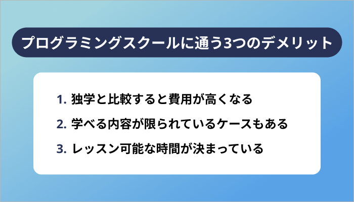 プログラミングスクールに通うデメリット3つ