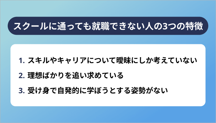 プログラミングスクールに通っても就職できない人の特徴3つ