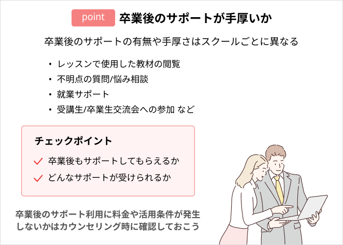 評判の良いWebデザインスクールを見極めるポイント：卒業後のサポートが手厚いか