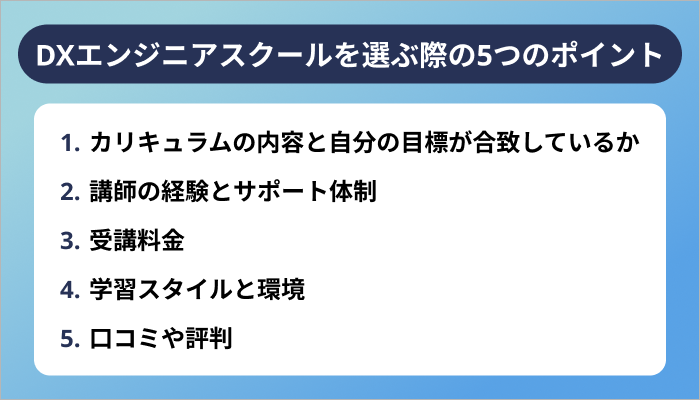 DXエンジニアスクールを選ぶ際の5つのポイント