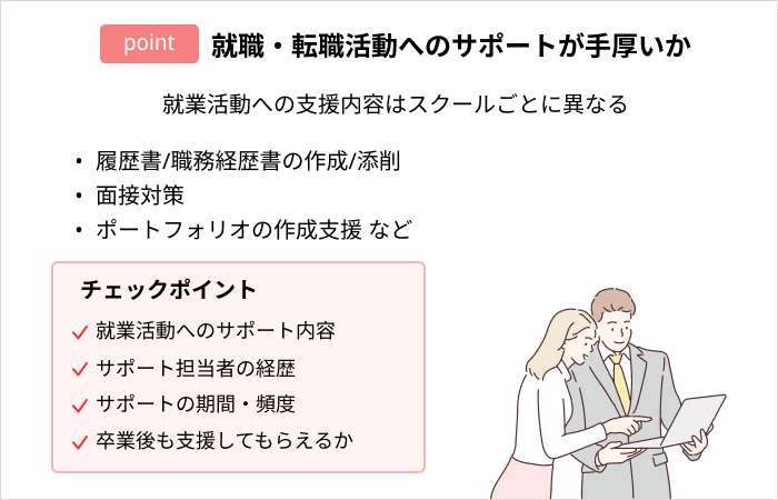 プログラミングスクールの選び方：就職・転職活動へのサポートが手厚いか
