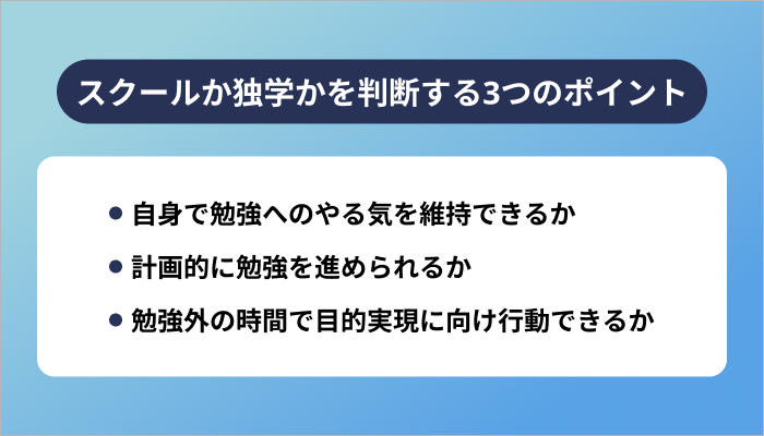 プログラミングスクールか独学かを判断する3つのポイント
