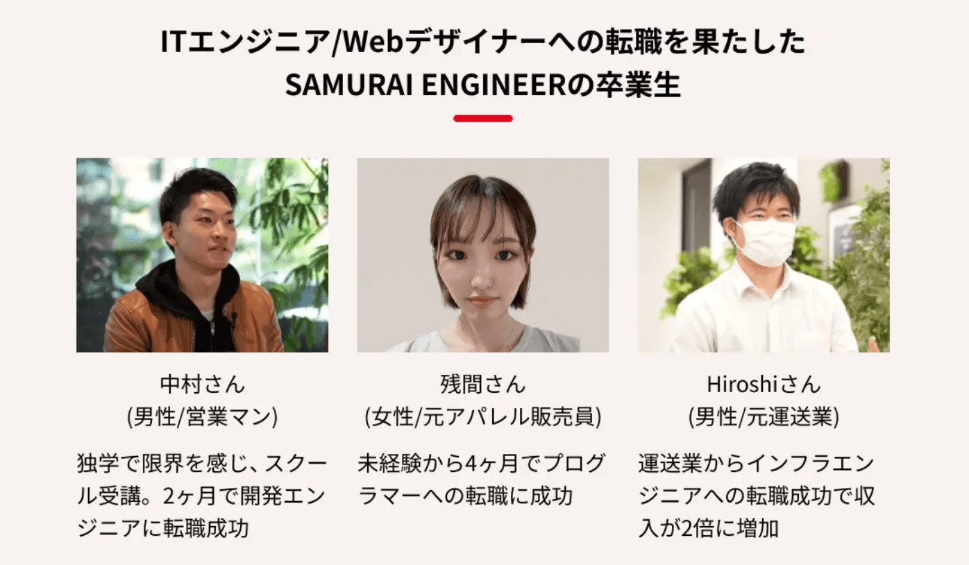 侍エンジニア卒業生の成功事例