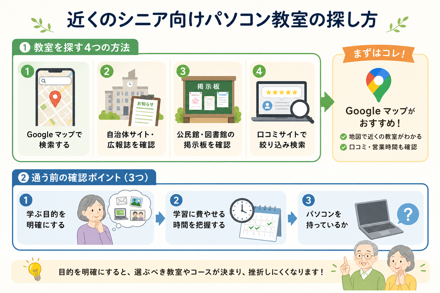 近くのシニア向けパソコン教室の探し方
